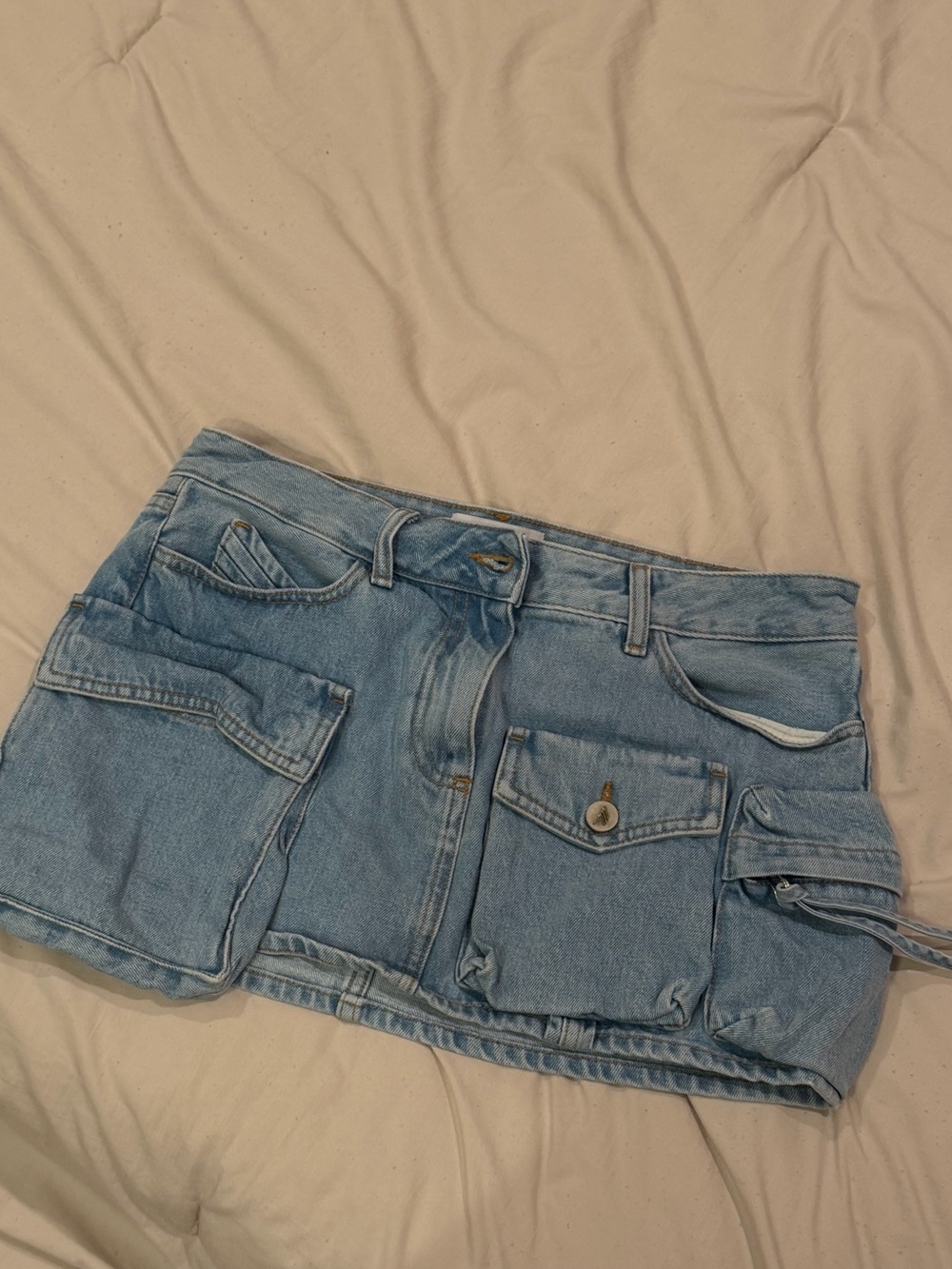 The Attico Fay Light Denim Cargo Mini Skirt s 28